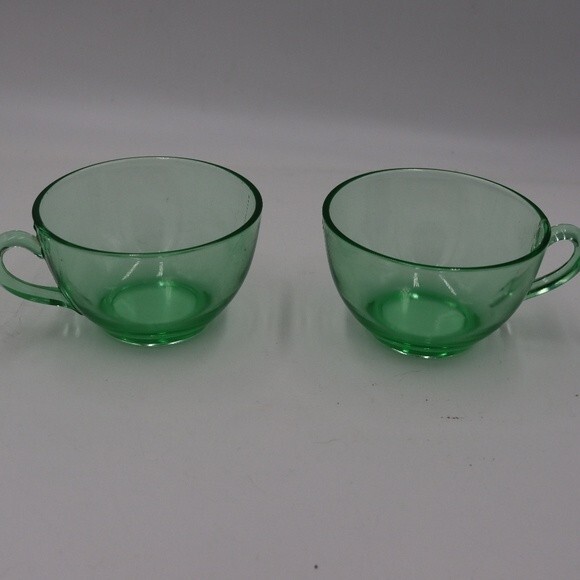 Vintage Depression Glass Uranium Glass Cups Mugs Florescent Green Glowing Glass - Picture 1 of 6